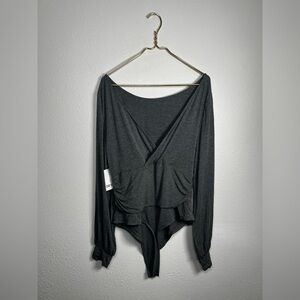 Bar III gray Elegant Wrap bodysuit long sleeve Top size XXL